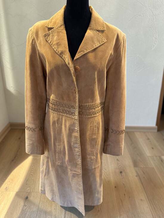 Vintage Willi Smith Tan Suede Long Coat with Braided Waist Detail - Picture 1 of 4